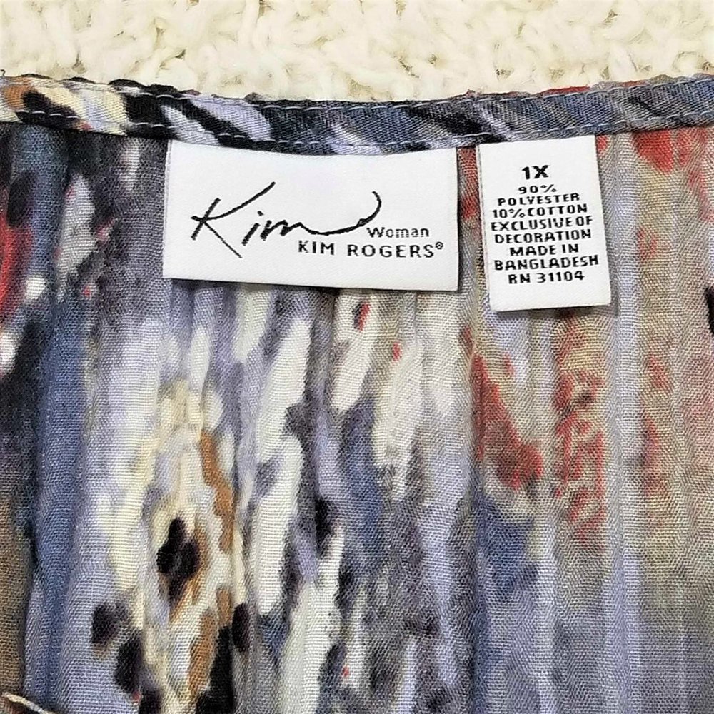 Top, Blouse. Blue, Brown, Rust Multi Pattern. Embroidered. Size 1X. - Picture 15 of 16